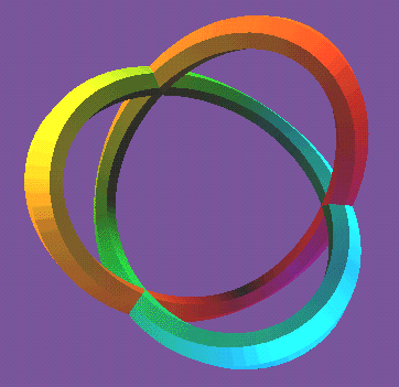 simple 3D lissajous - rainbow hues, tube with hexagonal cross section