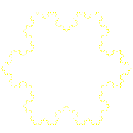 Koch snowflake animation showing method of construction.Starts as hexagonal star, then extra spike is added in the  midde of each edge, then repeats process to make snowflake like shape