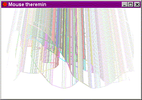 Mouse theremin screen shot - impression of curtains of subtle shades of colour - as you move the mouse, these patterns form on the screen.