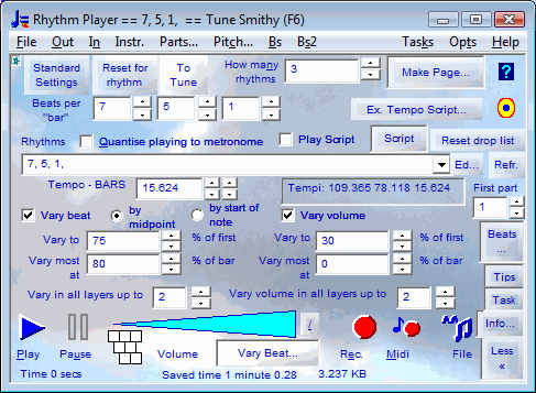 If you go to More, you get advanced options to vary the timing of the beat and the volumes to make a more lively rhythm for your metronome: