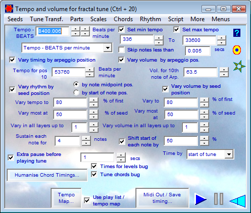 Tempo and volume for fractal tune