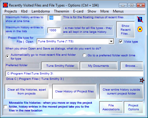 Recently visited Files & File Types - Options